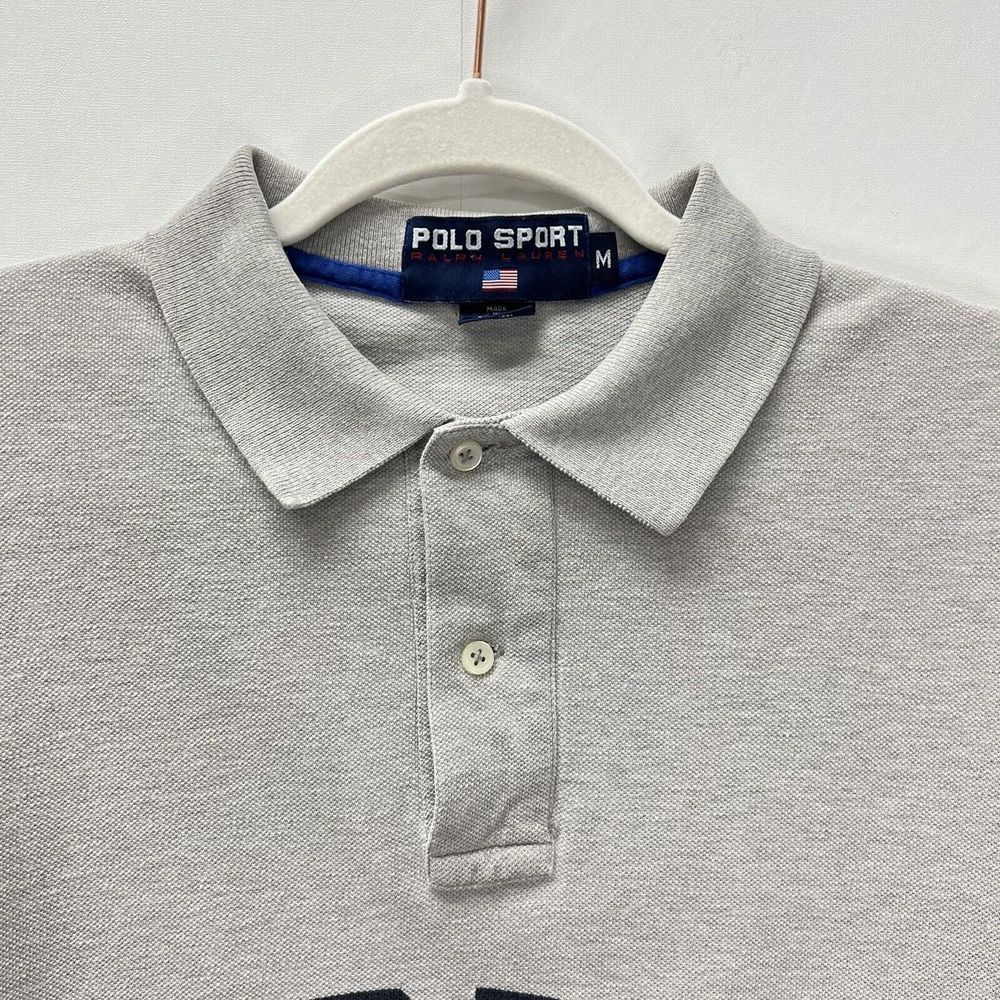Polo Sport Vintage Ralph Lauren Large Logo Made in USA Grey Polo Shirt M - Picture 4 of 10